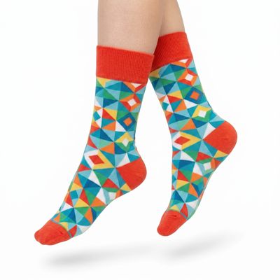 Custom Geometric Pattern Crew Socks - Flat Lay